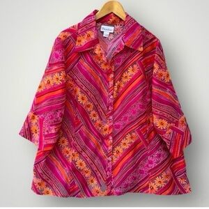 TanJay Vibrant Pink & Orange Floral Button-Up Shirt